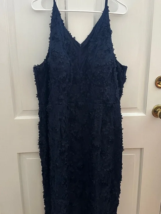 Xscape Navy Floral Lace V-Neck Midi Dress - Picture 5 of 6